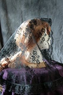 Black CHANTILLY lace Mantilla   Chapel Veil   Head Covering