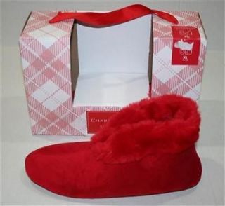 Charter Club Womens Red Fuzzy Plush Bootie Slippers Washable Size X 