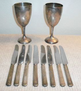 VINTAGE INTERNATIONAL SILVER CO. WINE CUPS & 8 STAINLESS KITCHEN 