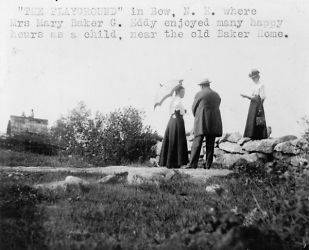 c1919 photo Three people by stone wall in foreground. The Playground 