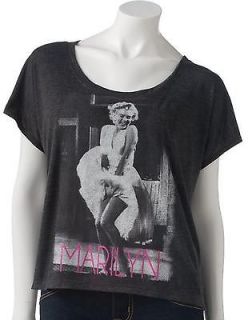 MARILYN MONROE Womens Juniors Dark Gray T Shirt Vintage Look Crop Top 