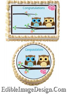 WEDDING ANNIVERSARY OWLS Edible Party Cake Image Cupcake Topper Favor