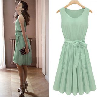 women elegant mint green dress sleeveless chiffon pleated dress free