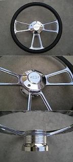 CHEVY horn billet steering wheel & adapter 4 Chevy Ididit GM Flaming 