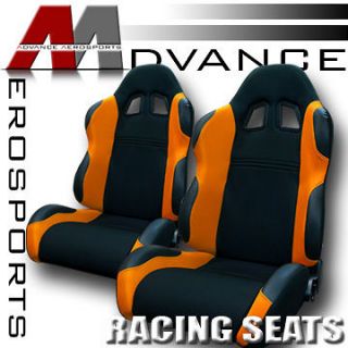 2pc LH+RH JDM Black/Orange Fabric & PVC Leather Racing Bucket Seats 