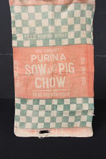   Checkerboard Muslin Sack Green Red Graphics 100 Lbs Sow & Pig Chow
