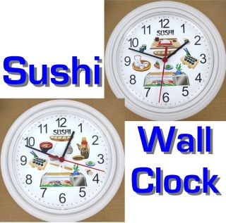 SUSHI Wall Clock Chopsticks Japanese Food Fish Rice Sashimi Shari Neta 