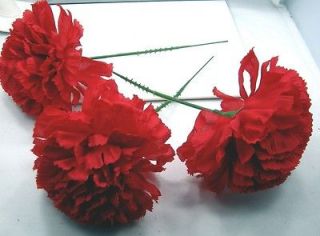   100 Pieces New Red Carnation Picks Artificial Silk Flowers 4.25inch