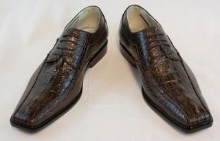 New Bolano Brown Alligator Print Mens Dress shoes Laceup faux leather 