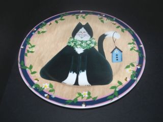 Sakura Garden Cats Stoneware Black White Cat Plate