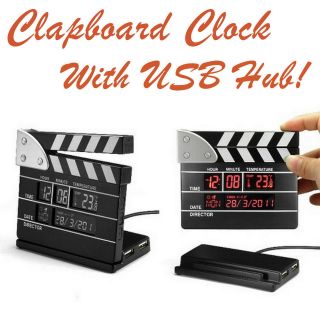 Clapper Board Cinema Film Clap Calendar Clock 4 Port USB Hub Movie 
