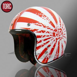 TORC 3/4 OPEN FACE VINTAGE MOTORCYCLE SCOOTER HELMET RED WHITE JAPAN 