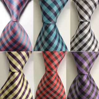   Plaid Pattern Jacquard Woven Stripe Silk Mens Tie Necktie MORE COLOR