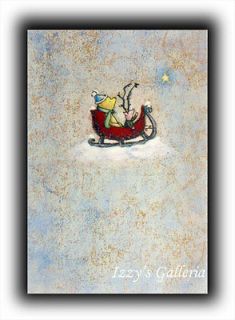   Classic Pooh Piglet Christmas Star Sleigh Sled Card Michel & Co