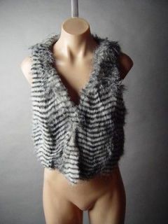 Striped Faux Fur Forest Warrior Huntress Cropped Sleeveless Layer 02 