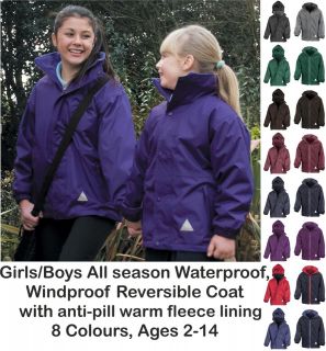 NEW Boys Girls Reversible Waterproof school coat & inner fleece size 