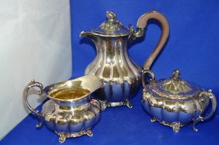   Wm. Rogers Silver Plate Tea Set w/ Pot, Creamer & Lidded Sugar Bowl