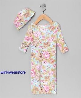 NIP Mad Sky Colettes Floral Gown & Beanie infant layette Newborn nb 