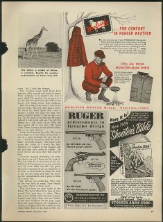   1953 AD Advertisement RUGER FIREARMS WOOLRICH WOOLENS Sports Afield
