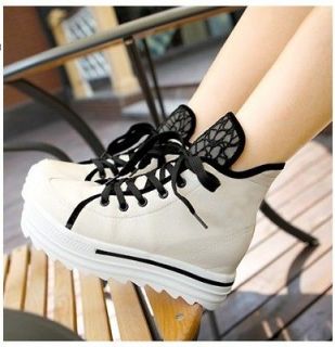 Womens Lace Tongue High Rise Sneakers Lace up Platform Heel Boots 