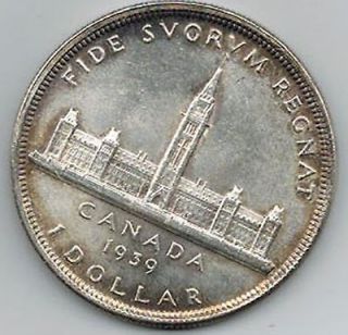   1939 Canada $ 1 Silver Dollar George VI Commemorative Collector Coin