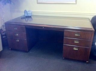 Gently Used 72 Inch Long Cherry Office Desk With A Glass Top ~ Good 