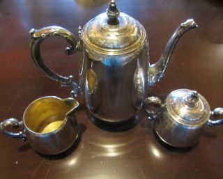   Silver Plate 3 Piece Tea Coffee Service Set Tea Pot Sugar Creamer