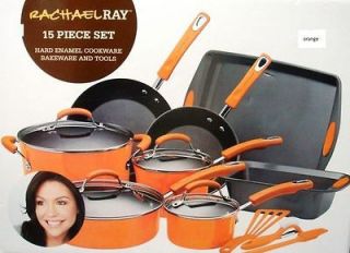 Rachael Ray 15Pc Hard Enamel NonStick Cookware*NEW*Colors OJ or BLUE 