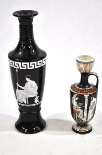12 Grecian Design Black Glass Liquor Decanter 8 Greek Urn Vase 