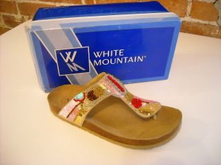 White Mountain Straw Beaded Corsica Thong Sandals