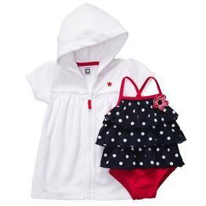 NWT   Carters Infant Girls 2  Pc Red, White, & Blue SwimSuit & Cover 