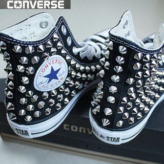 Authentic Converse with Studs Punk Rock Studs Sheos Black, US 5