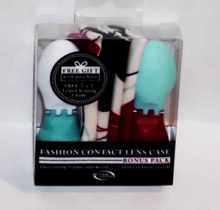 Fashion Contact Lens Case & Cloth 2 Cases Blue & Red & White & Blue 