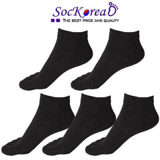 5Pair Mens Solid Black Low Cut Toe Socks Skin contact surface with 