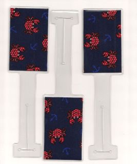 CRABS WHIMSICAL RED CRABS ANCHORS ON NAVY PRINT FABRIC LUGGAGE TAG 