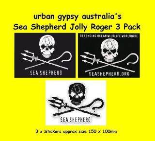   Jolly Roger Sticker 3 Pack   Pirate, Whale Wars, No Whaling Flag