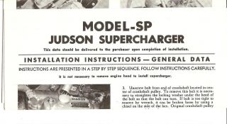 Judson Supercharger Folder Model SP Installation Instructions 