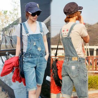 Casual Womens Trendy Cropped Pants Trousers Denim Overalls Jumpsuit 