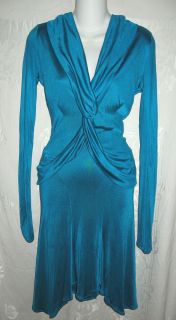 Sexy COSTUME NATIONAL Peacock Teal Jersey Twist Dress 40 2 4 $800 