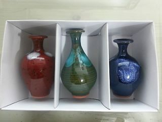 Mini Ceramic Korean Vase 3pieces (Red/Green/Blue) 3inch Antique 