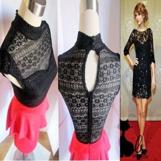 Retro Pink Coral black peplum sheer lace sweetheart cocktail party 