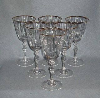 Stunning Mikasa Trousseau Gold Rim Optic Crystal Water Goblets 