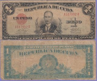Cuba 1 Peso banknote 1949 Silver Certificate Choice Very Good Cat#49 