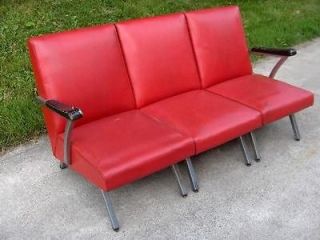 3pc Couch Industrial Machine Age Mid Century Modern Royal Chrome Red 