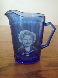   Blue Glass Shirley Temple Creamer Pitcher Movie Star Memoribilia
