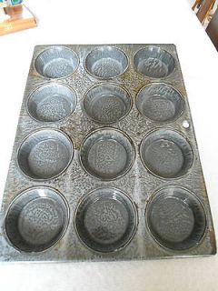 Enamel Pan Gray Graniteware Granite Ware Muffin Tin 12 Cupcakes 