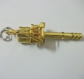 NEW Metal Military Gun Gatling shape keychain Ring Pendant Gold