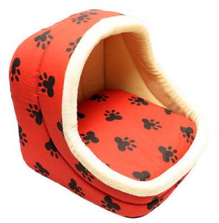 Red/Cream Dog or Puppy Nest Pet Bed w Paw Prints   Extra Small Pets 