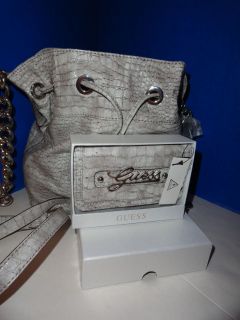   159 SUNDANCE Bag & Wallet Set Gray Croco Leather Shoulder Bucket