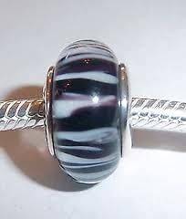   925 Sterling Sliver African Plains Zebra Murano Glass bead #790938